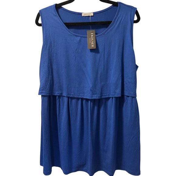 Ekouaer Womens Sleeveless Blue Flowy Blouse Sz XL Rayon/Spandex Blend. NWT - Picture 1 of 11